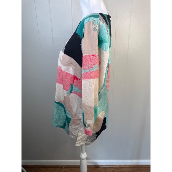 Jennifer Lopez Womens Abstract Print Polyester Blouse With 3/4 Sleeves Large Mul - Picture 2 of 6